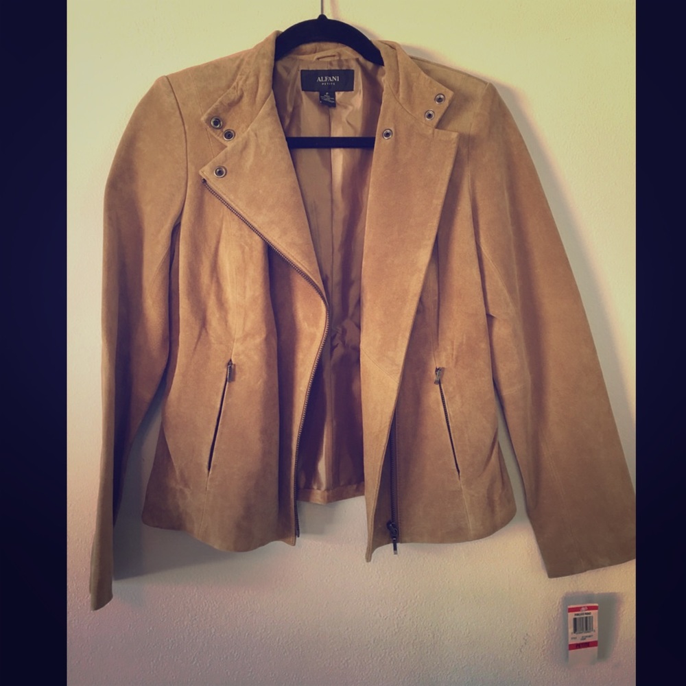 NWT Alfani Genuine Leather Jacket Camel Size P